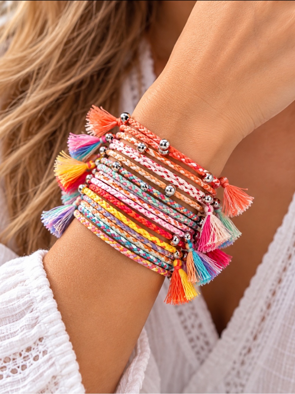 Set of 12 BRAIDED CORD STRING BRACELETS  Stacking/Layering/Sharing Friendship